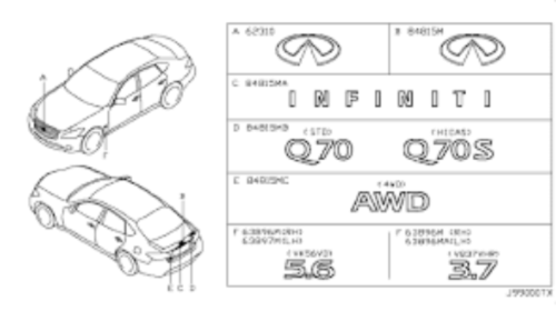 Genuine NISSAN OEM INFINITI Q70 Q70L Front Emblem 62890-4AM0A