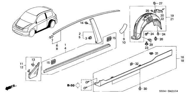 Genuine HONDA OEM CIVIC 3DR 01-05 EP3 Type-R Roof Side Molding Rh & Lh SET Pair