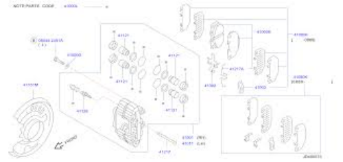 Genuine Nissan OEM Skyline 300ZX HARDWARE KIT, FRONT DISC BRAKE PAD 41080-40P26