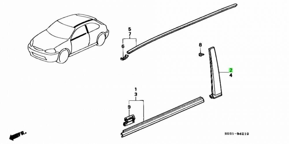 Honda Civic Genuine EK4 EK9 Door Garnish Pillar 72430-S03-003 72470-S03-003