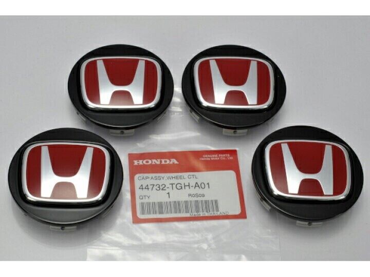 GENUINE HONDA OEM TYPE R BLACK WHEEL CENTER CAPS W/ RED H 44732-TGH-A01 set of 4