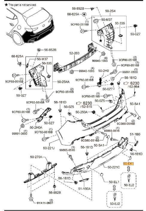 Genuine Mazda OEM Cover(R),Towing Hook-Rr 2021 Mazda 3 Hatchback BCKN-50-EK1