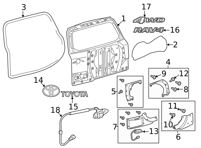 Toyota OEM amry RAV4 3400 4500 Rear Liftgate/Trunk Emblems Badge 75471-42050