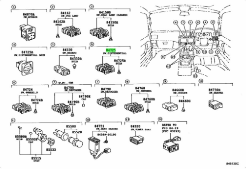 Toyota Land Cruiser LX450 Rav4 Center Differential Lock Switch T84725-60040