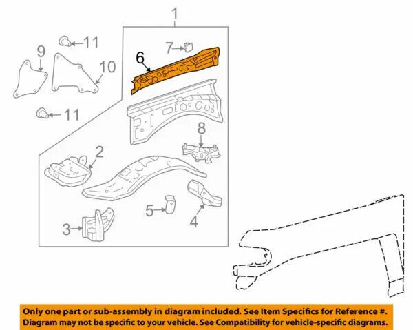 Genuine Toyota Front fender apron 53743-35040 Reinforcement Front RH OEM