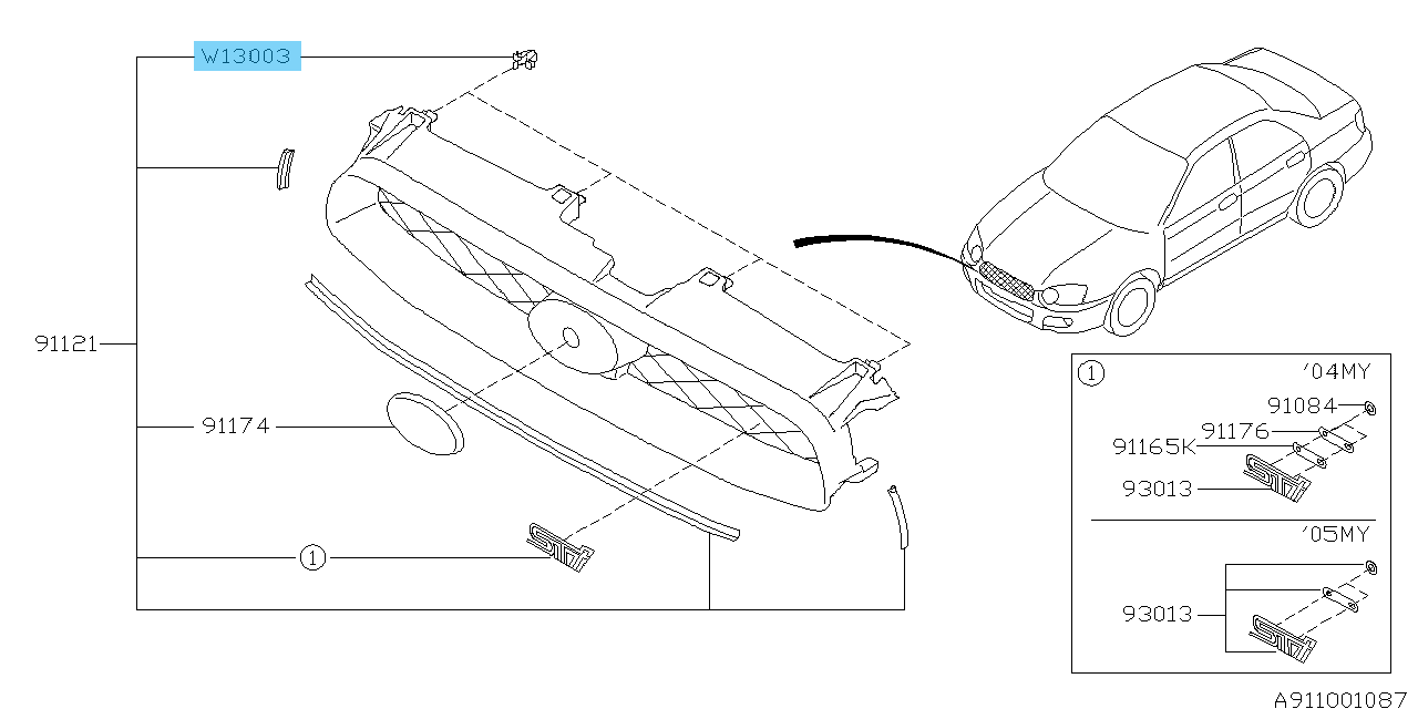 Subaru OEM 2002-2005 Impreza WRX STi Front Grille Clips SET (x4) 909130030