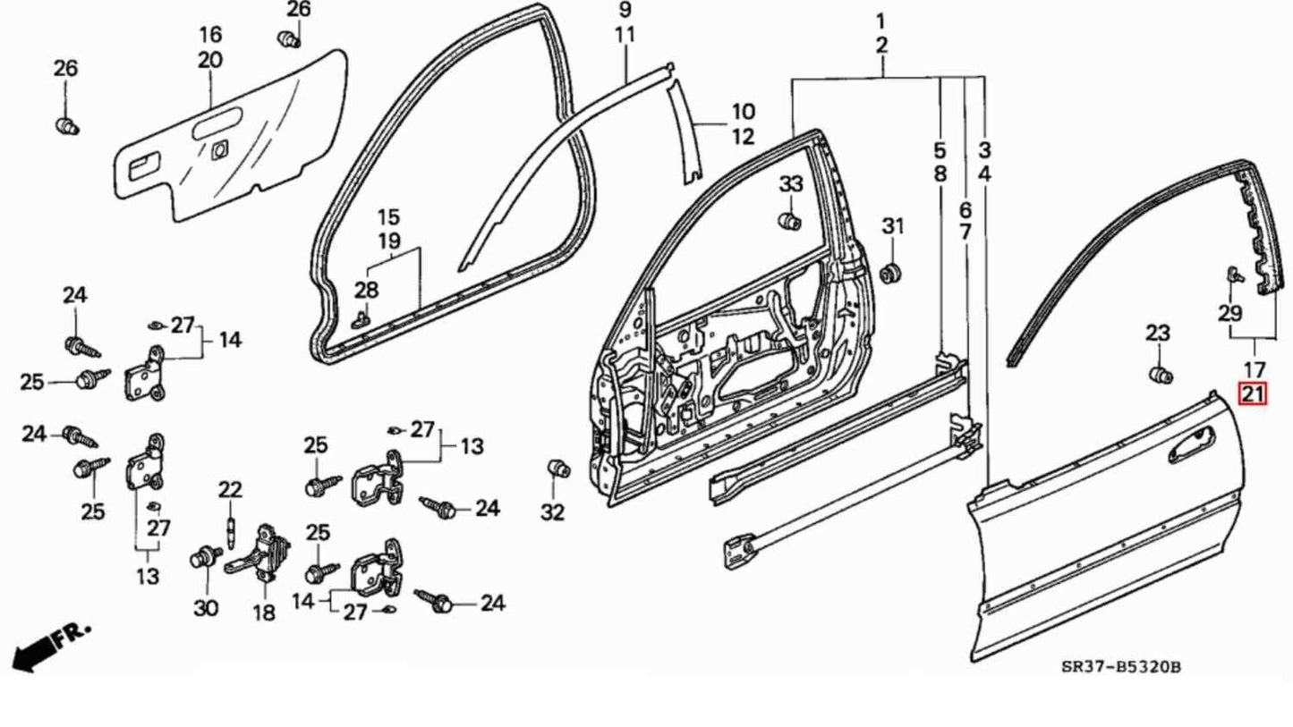 Genuine HONDA Front Door Sub Seal Rubber CIVIC 1992-1995 EG6 EG4 EJ1 RH & LH