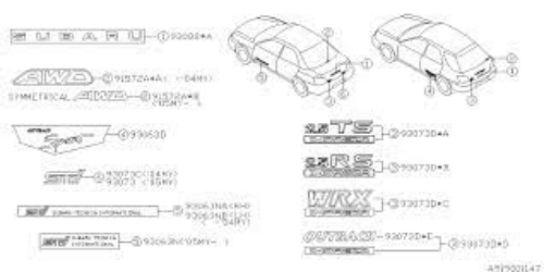 Genuine Subaru OEM 2004 Impreza WRX STi Door Decals Stickers Set Pair Parts