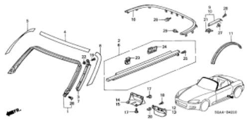 Genuine Honda OEM S2000 AP1 AP2 window Molding Left Side 72450-S2A-023