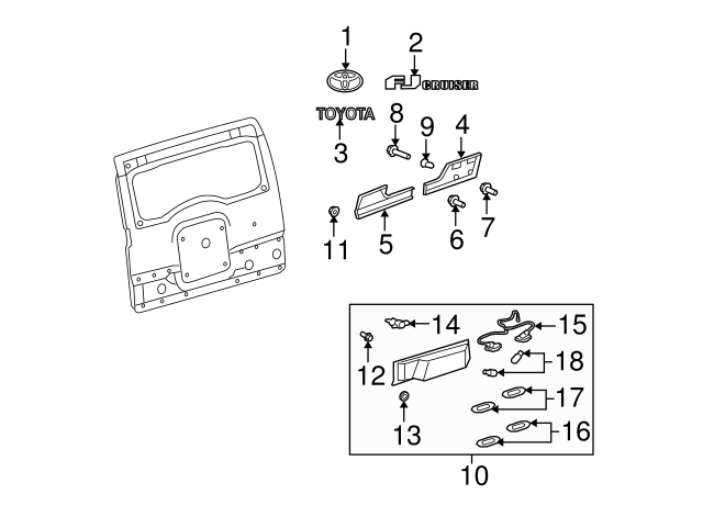 Genuine TOYOTA OEM FJ Cruiser Back Door Handle Garnish Outside 76801-35482