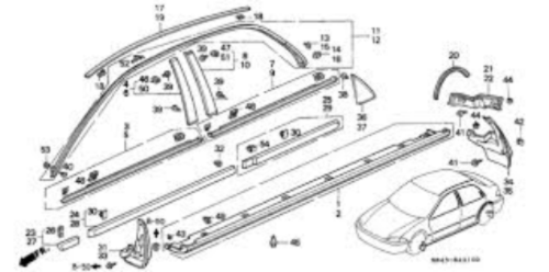 Genuine HONDA CIVIC 92-95 EG EG6 3Door Hatchback Roof Side Molding Rh&Lh Crip x8