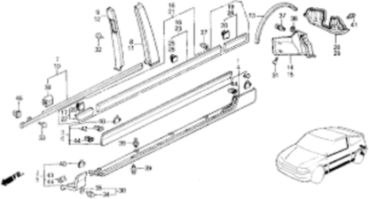 Genuine Honda OEM CRX Left Side Door Sash Garnish B-Pillar 72470-SH2-A01