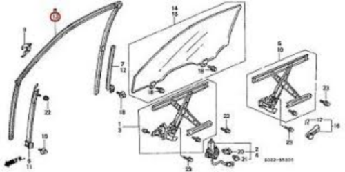 Genuine HONDA OEM 1996-2000 Civic 2dr 3dr  Door L. FR Runchannel Weatherstrip