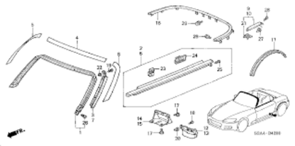 Genuine Honda S2000 Door Window Molding L&R Set UPS 72410-S2A-023 72450-S2A-023
