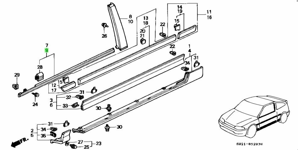Genuine HONDA OEM CR-X CRX EF8 88-89 Front Door Window Molding Right & Left Set