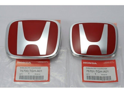 Honda OEM 2Pc Red H Front Rear Emblem Badge  Fit 2016-2021 CIVIC SEDAN 4DR JDM