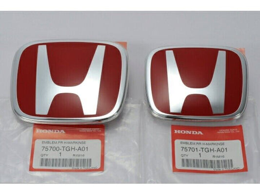 Honda OEM 2Pc Red H Front Rear Emblem Badge  Fit 2016-2021 CIVIC SEDAN 4DR JDM