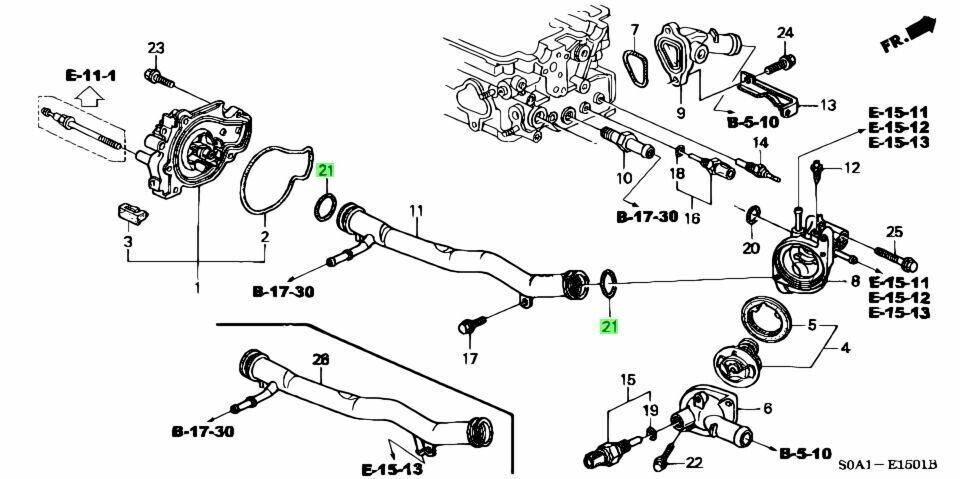 GENUINE HONDA WATER PUMP CONNECTING & RING SET 93-01 19505-P13-000 PRELUDE