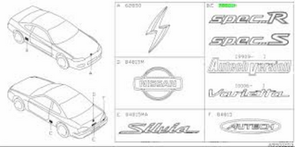 Nissan OEM Spec R rear side emblem JDM S15 240SX Black Chrome badge 78896-91F00