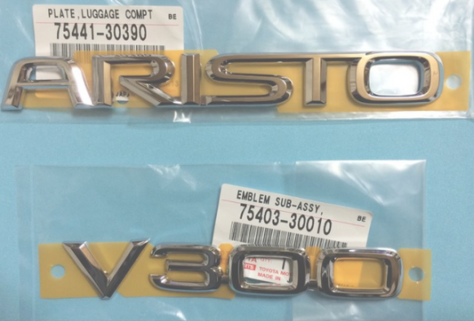 Genuine TOYOTA OEM ARISTO JZS160 Trunk Room Door ARISTO & V300 Emblem Plate Set