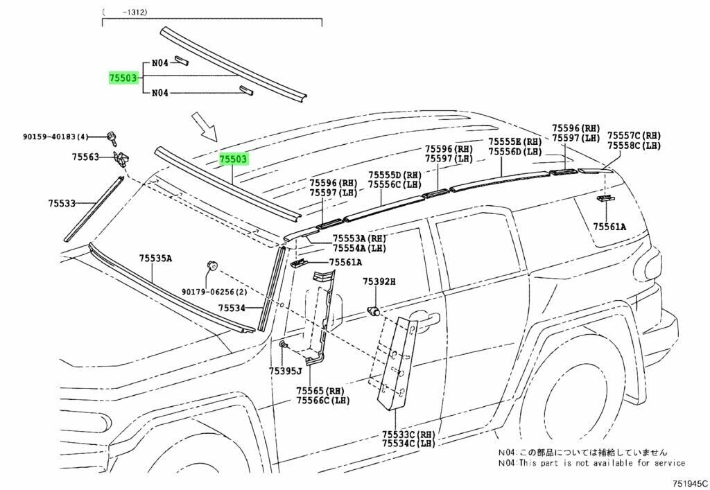 Genuine TOYOTA FJ CRUISER 07-14 OUTSIDE UPPER WINDSHIELD MOULDING 75503-35061-A0